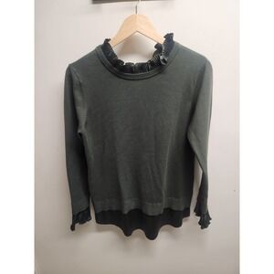 Siani Milano Olive Green‎ Pleated Trim Layered Sweater Top - Women's